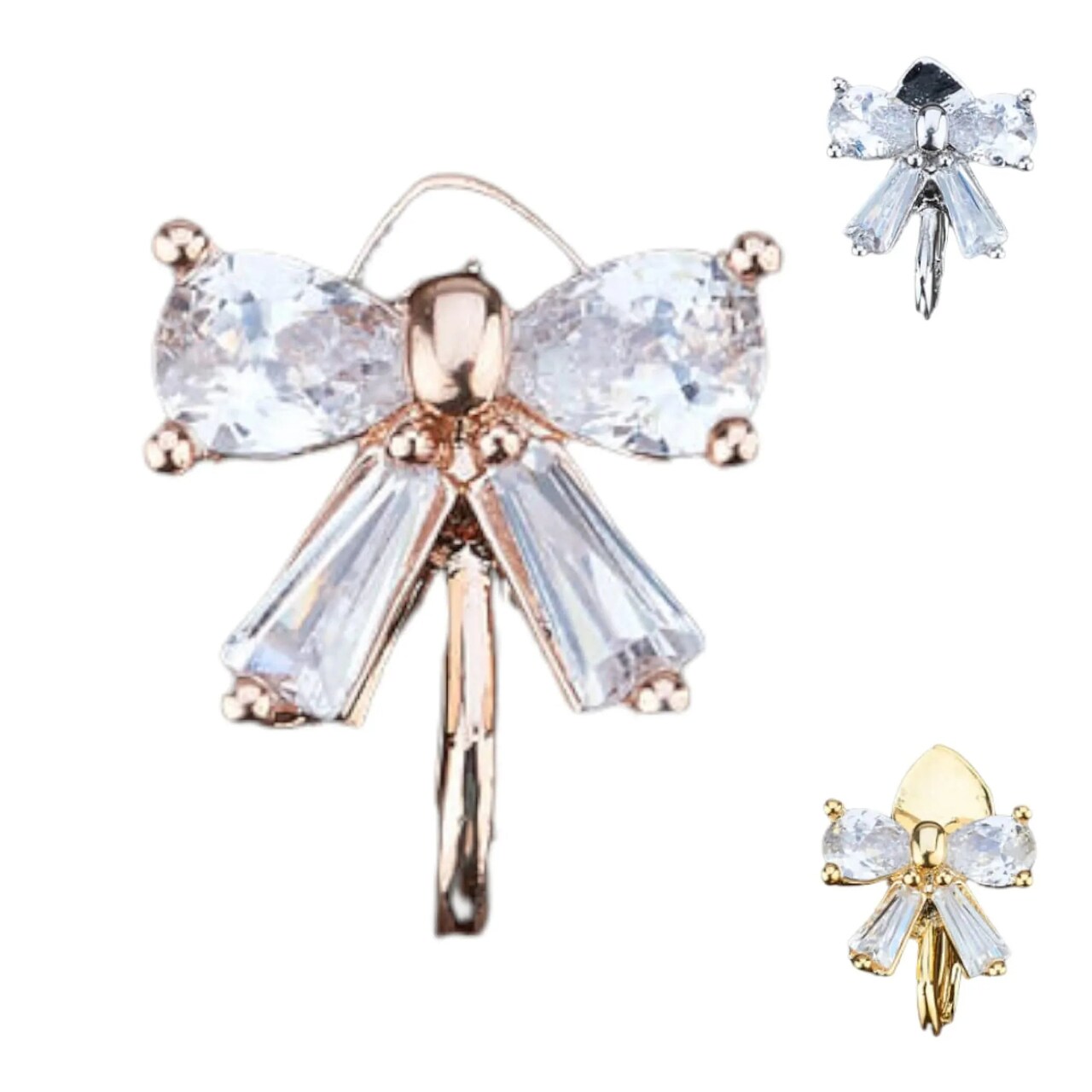 Small Stud Earrings for Women - Crystal Bow Knot Cz Pearls Earring Small Ribbon Stud Pressable Earring Cute Crystal Butterfly Tie Earrings Wedding Party Daily Jewelry for Women Gift for Her